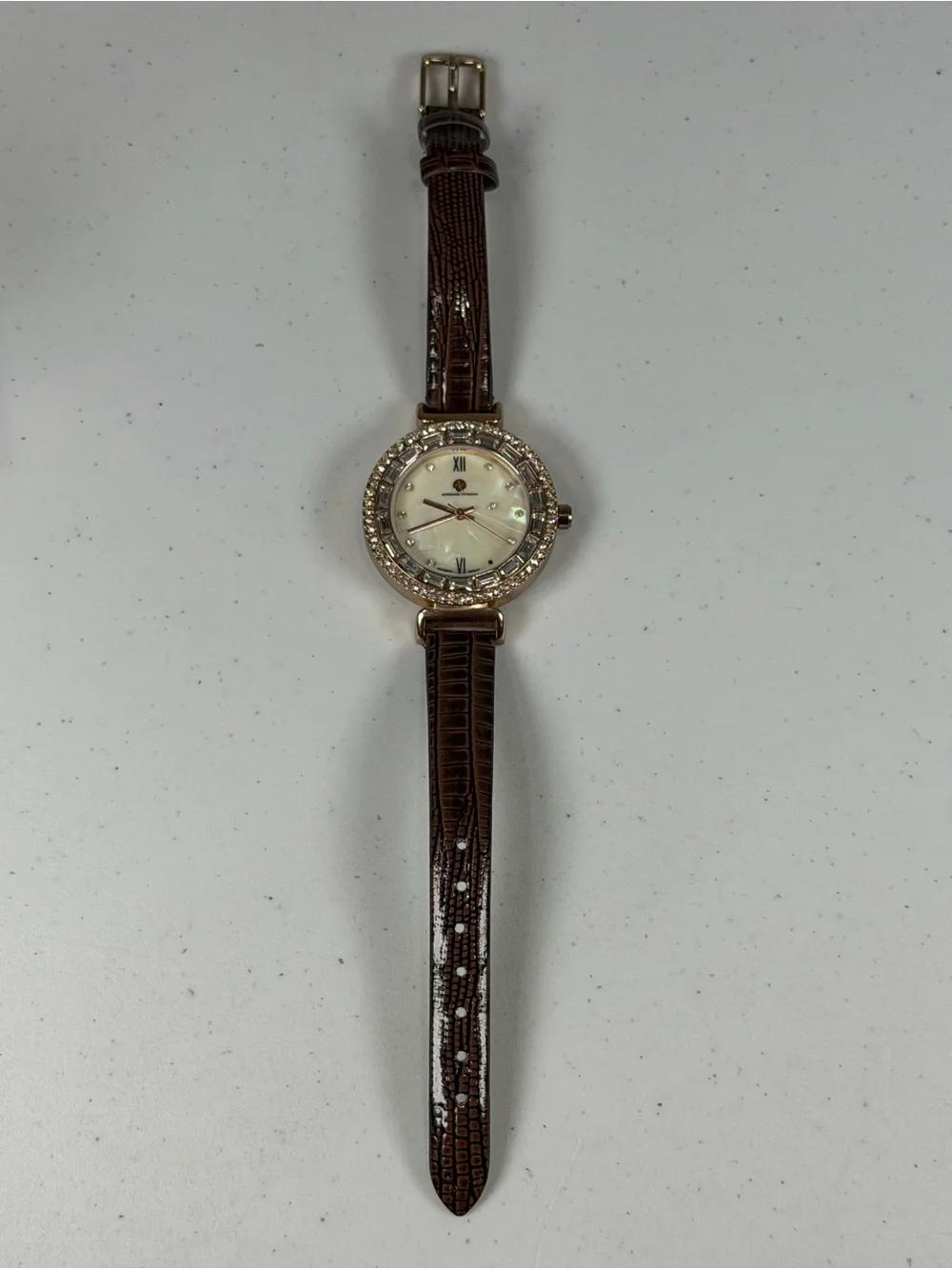 Adrienne Vittadini AD9445 Women’s Quartz Watch MOP Dial Crystal Bezel 38mm Runs
